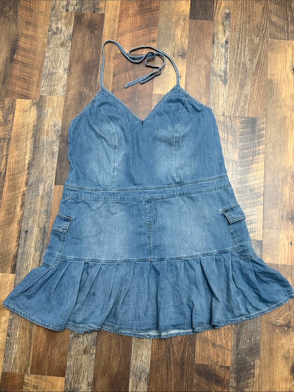 Wild Fable Denim Halter Mini Dress XXL Cargo Pleated Skirt NWT